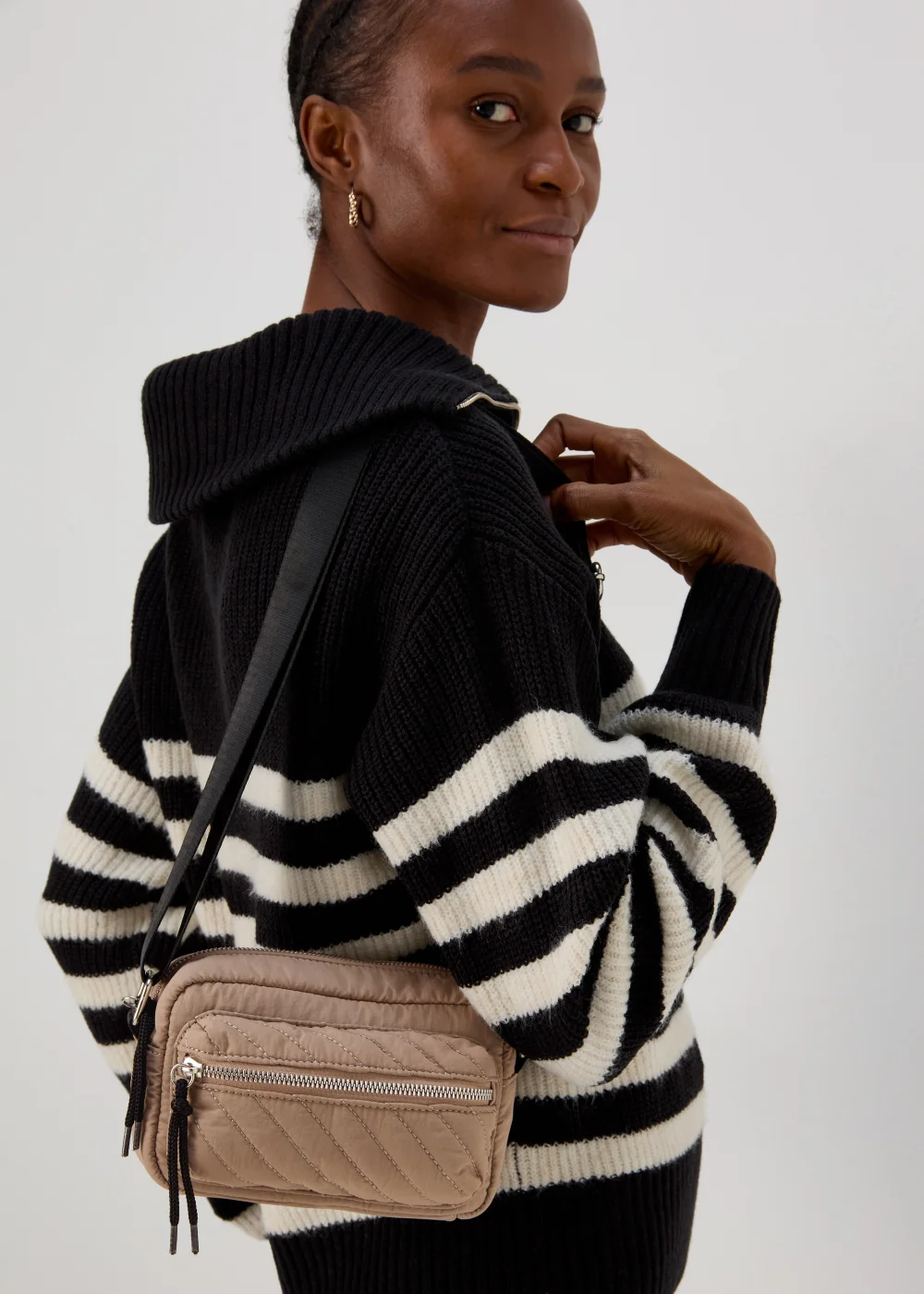 Taupe Quilted Nylon Camera Bag Image 1