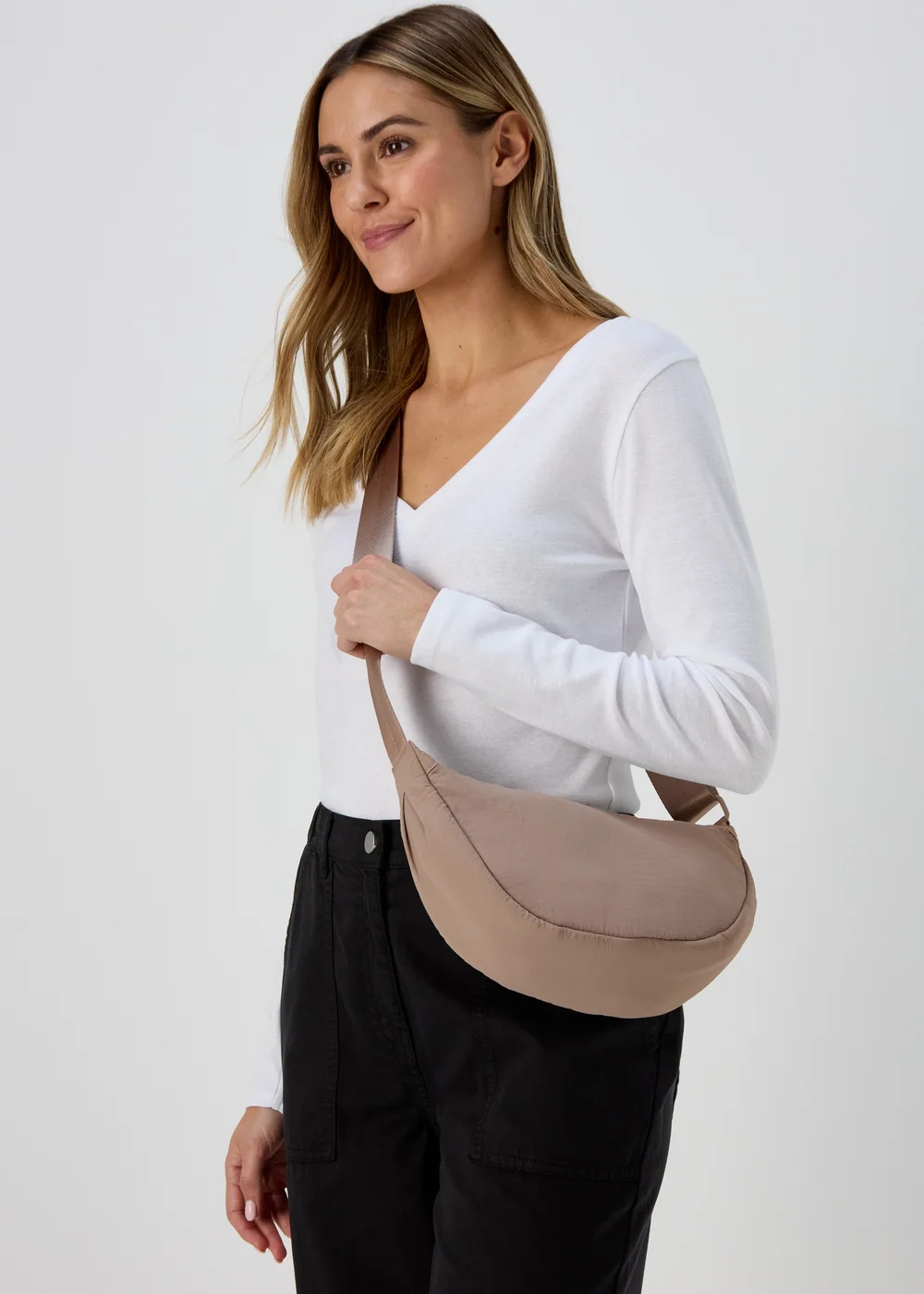 Taupe Nylon Moon Bag Image 1