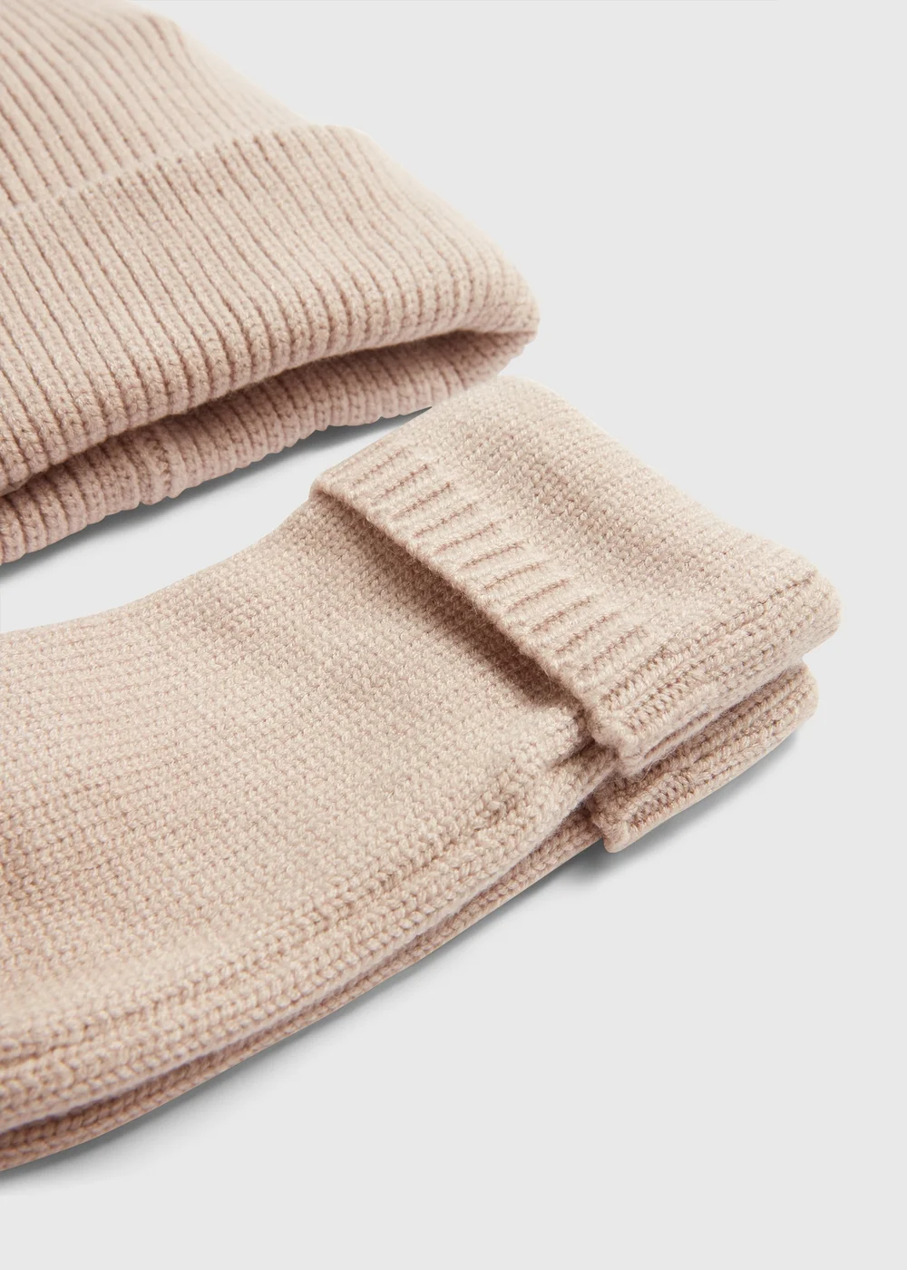 Oatmeal Ribbed Beanie & Fingerless Gloves Set Image 2