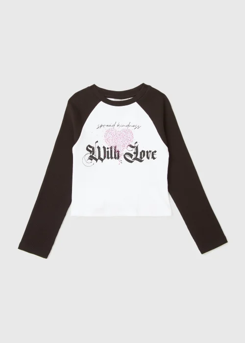 Girls Black Love Print Ringer T-Shirt (7-15yrs) - Age 7 Years Image 1