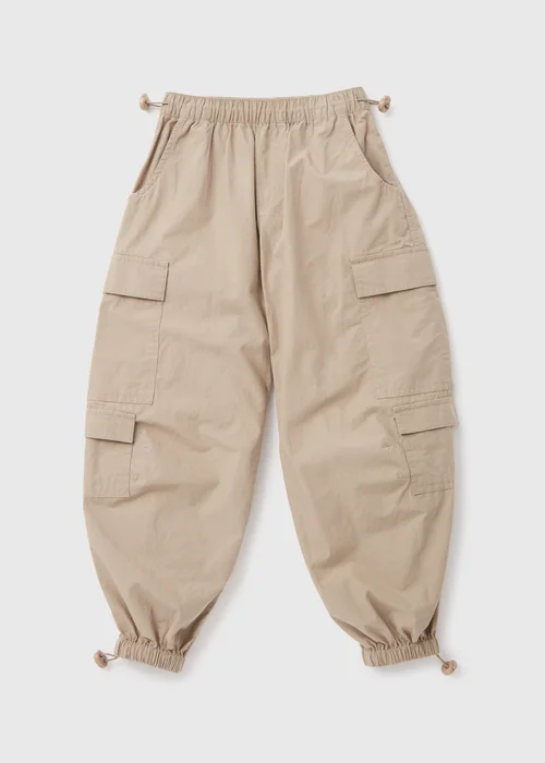 Girls Beige Parachute Cargo Pants (7-15yrs) - Age 7 Years Image 1