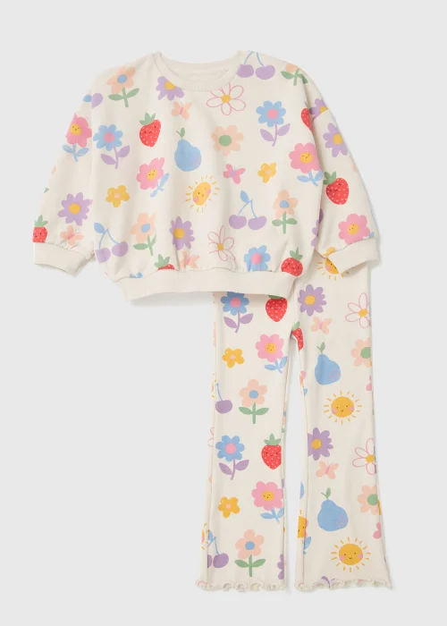 Girls Cream Fruit Print Sweatshirt & Leggings Set (1-7yrs) - 1-1.5 Yrs Image 1