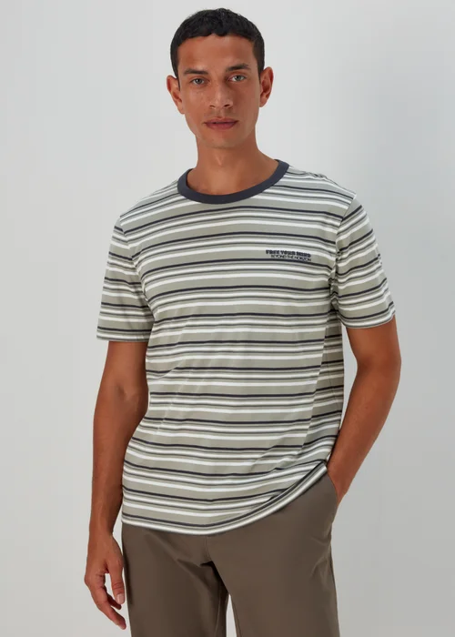 Navy & Green Stripe Free Your Mind Print T-Shirt - Small Image 1