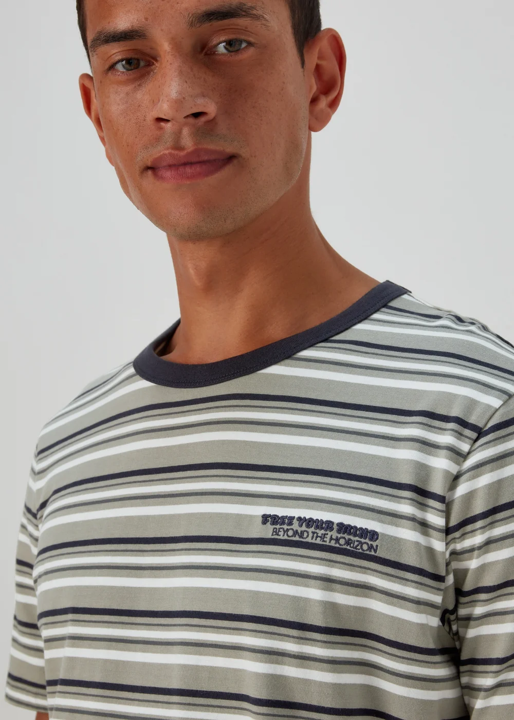 Navy & Green Stripe Free Your Mind Print T-Shirt - Small Image 3