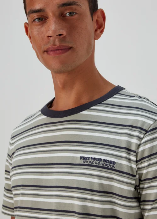 Navy & Green Stripe Free Your Mind Print T-Shirt - Small Image 3