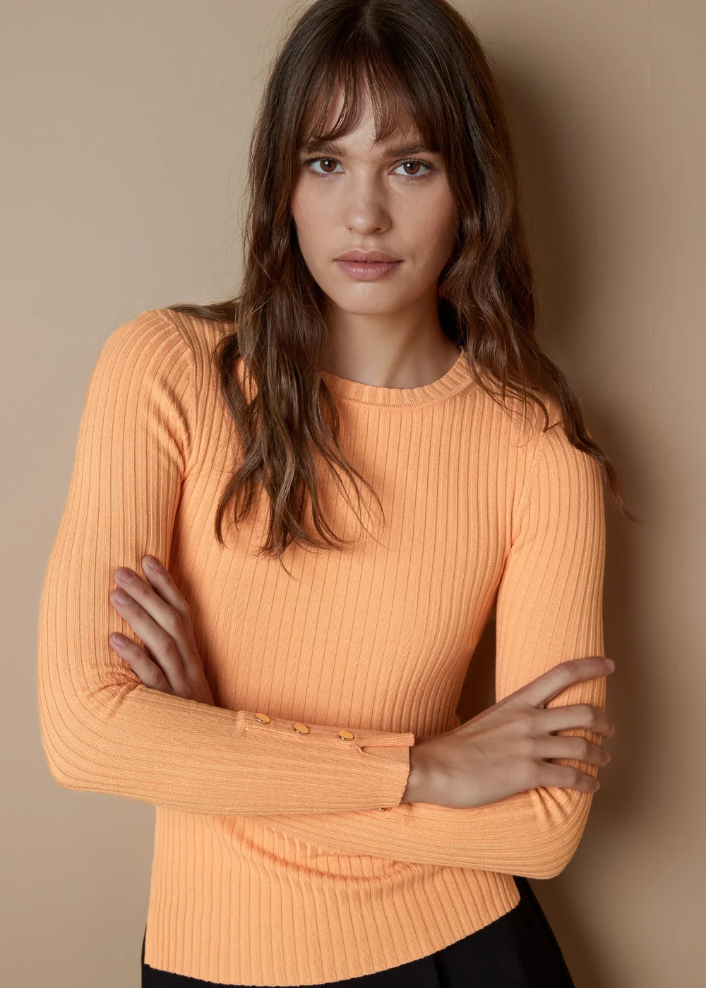 Et Vous Orange Ribbed Knit Long Sleeve Top - 8 Image 3