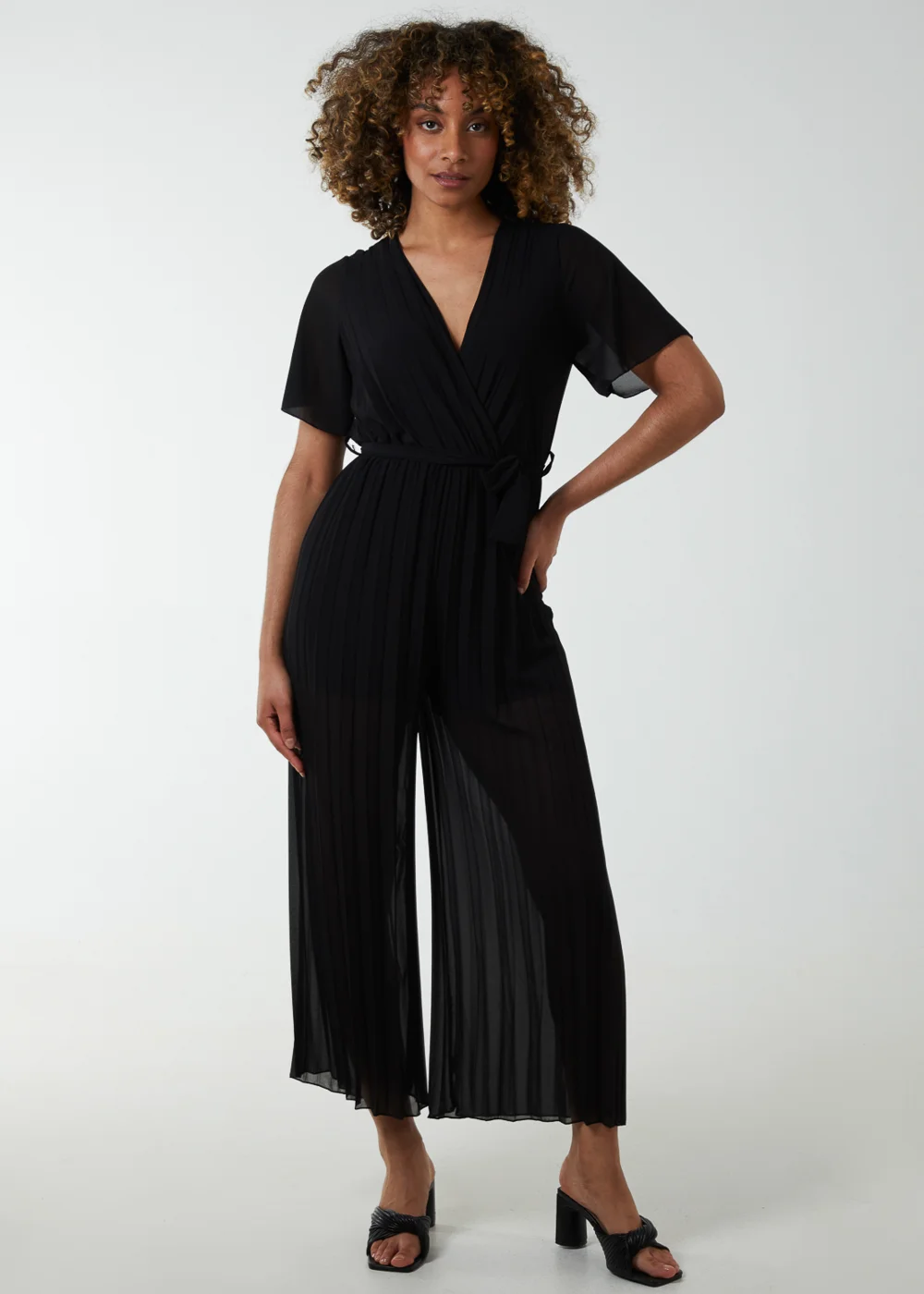 Blue Vanilla Black Pleated Wrap Over Jumpsuit - S Image 1