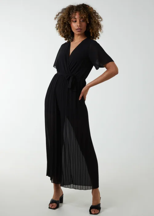 Blue Vanilla Black Pleated Wrap Over Jumpsuit - S Image 2