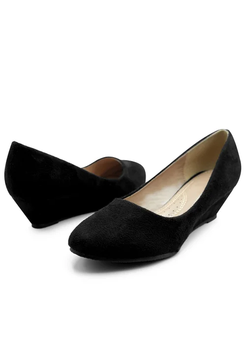 Where's That From Black Suede Kieran Low Wedge Court Shoes - 3 Image 2