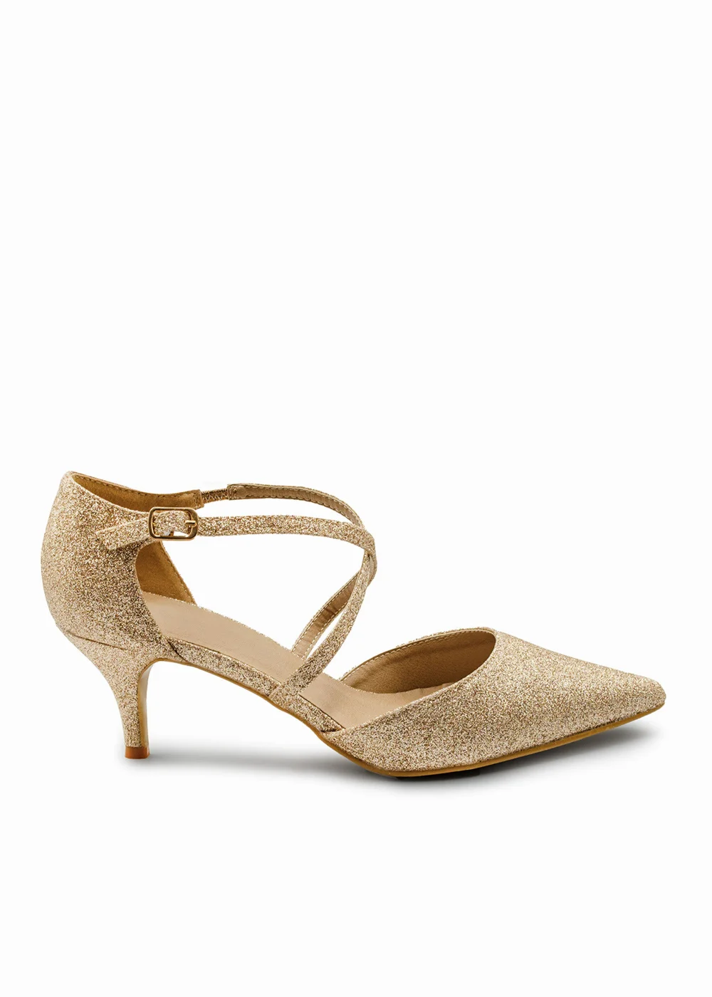 Where's That From Gold Glitter Kennedi Low Kitten Heels - 3 Image 1