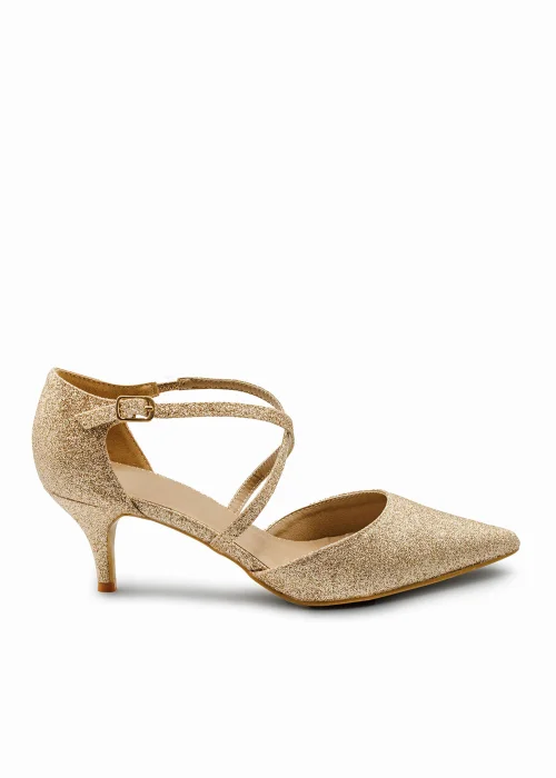 Where's That From Gold Glitter Kennedi Low Kitten Heels - 3 Image 1