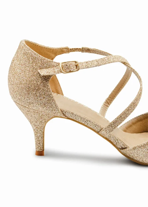 Where's That From Gold Glitter Kennedi Low Kitten Heels - 3 Image 2
