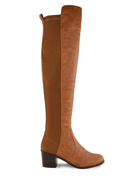 Where's That From Brown Pu Britta Thigh High Heeled Boots - Size 3 Image 1