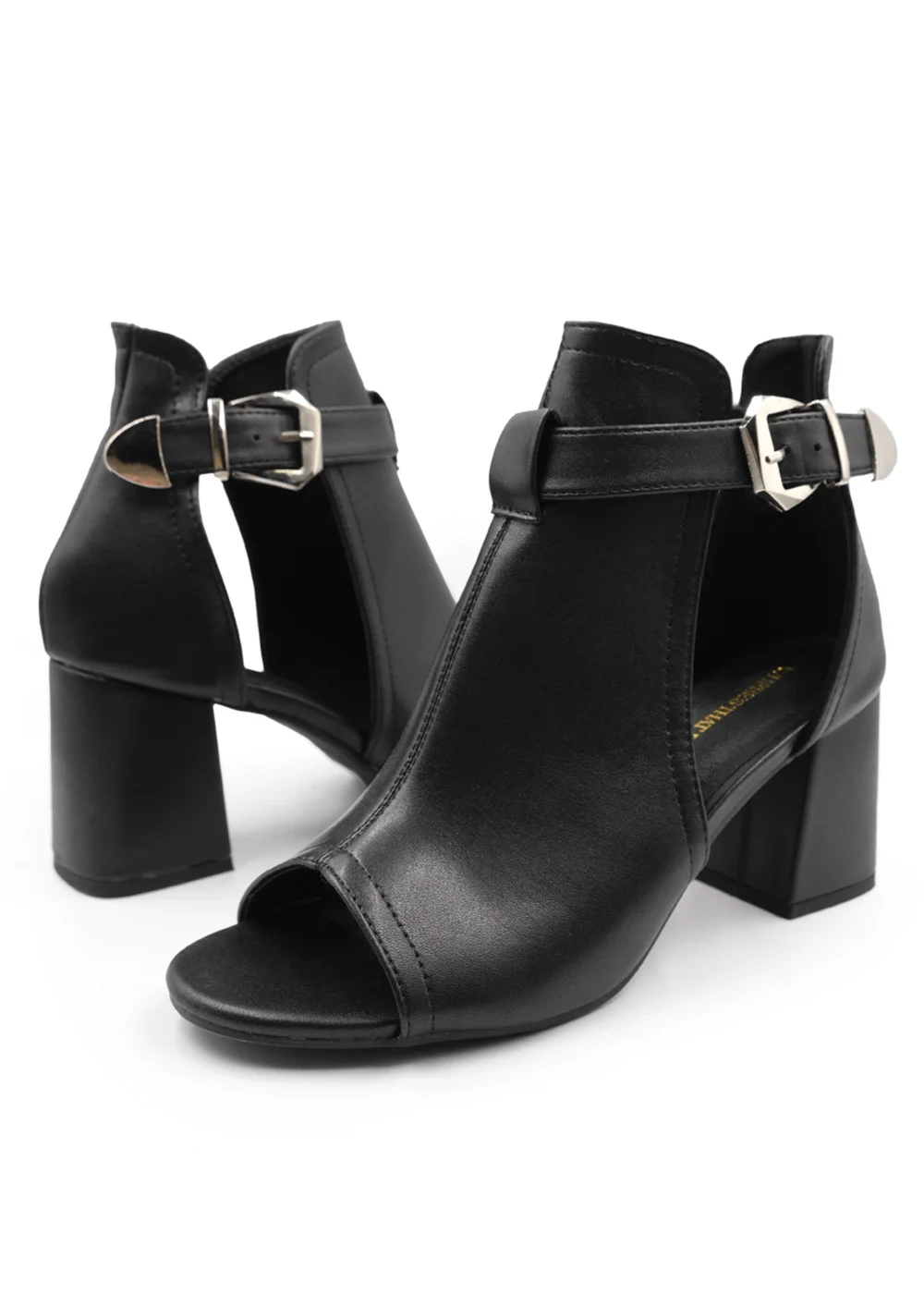 Where's That From Black Pu Lisa Open Toe Block Heels - 3 Image 2