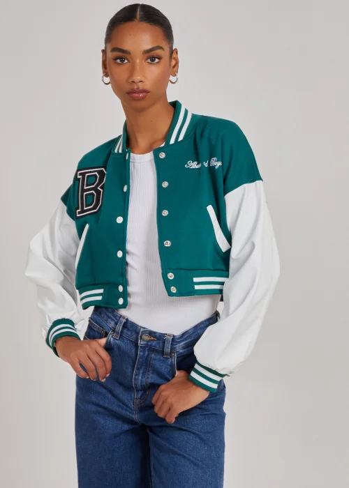 Pink Vanilla Jade Contrast Sleeve Baseball Jacket - XS Image 1