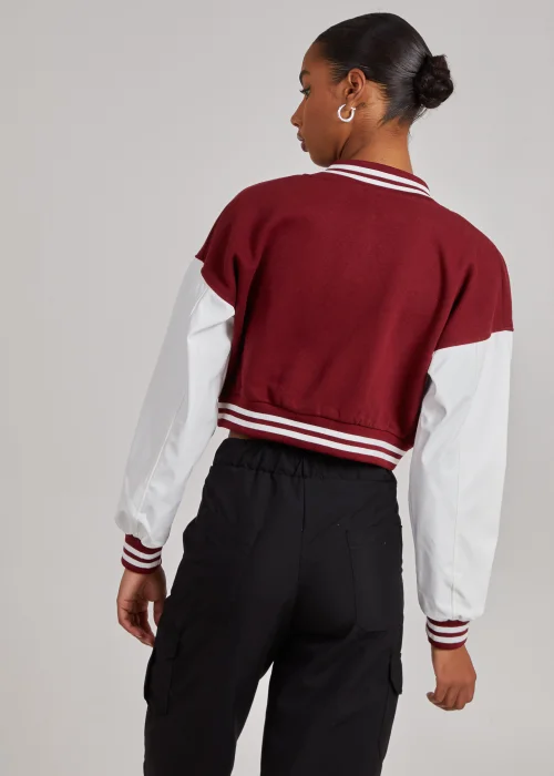 Pink Vanilla Burgundy Contrast Sleeve Baseball Jacket - XS Image 3
