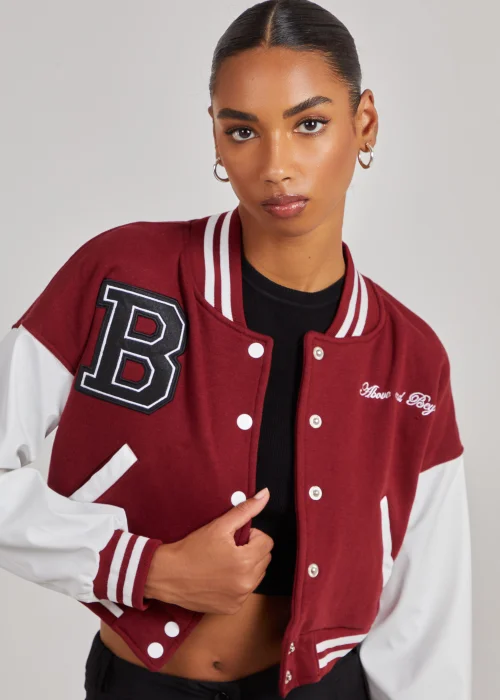 Pink Vanilla Burgundy Contrast Sleeve Baseball Jacket - XS Image 2