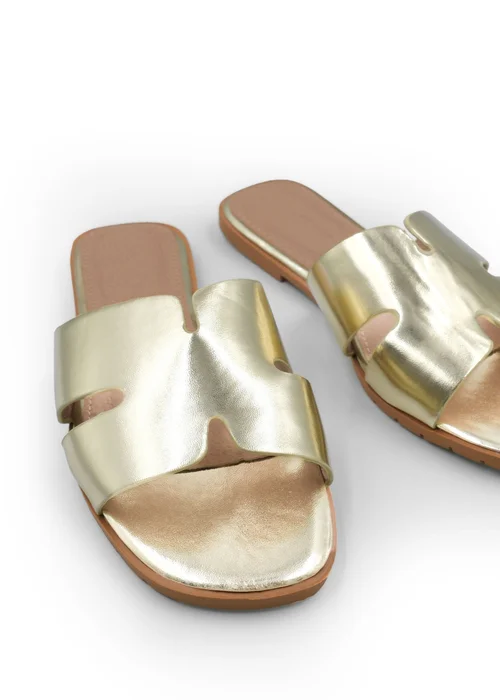 Where's That From Gold Metallic Pu Mae Strapped Slider Sandals - 3 Image 1