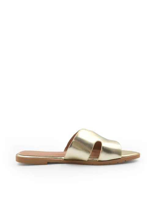 Where's That From Gold Metallic Pu Mae Strapped Slider Sandals - 3 Image 2