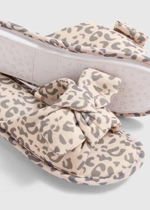Beige Animal Print Knot Wrap Mule Slippers - Small Image 2