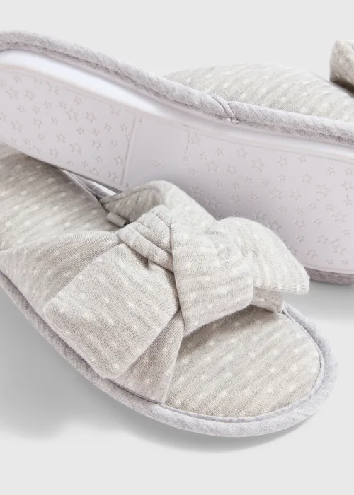 Grey Spot Print Knot Wrap Mule Slippers - Small Image 2