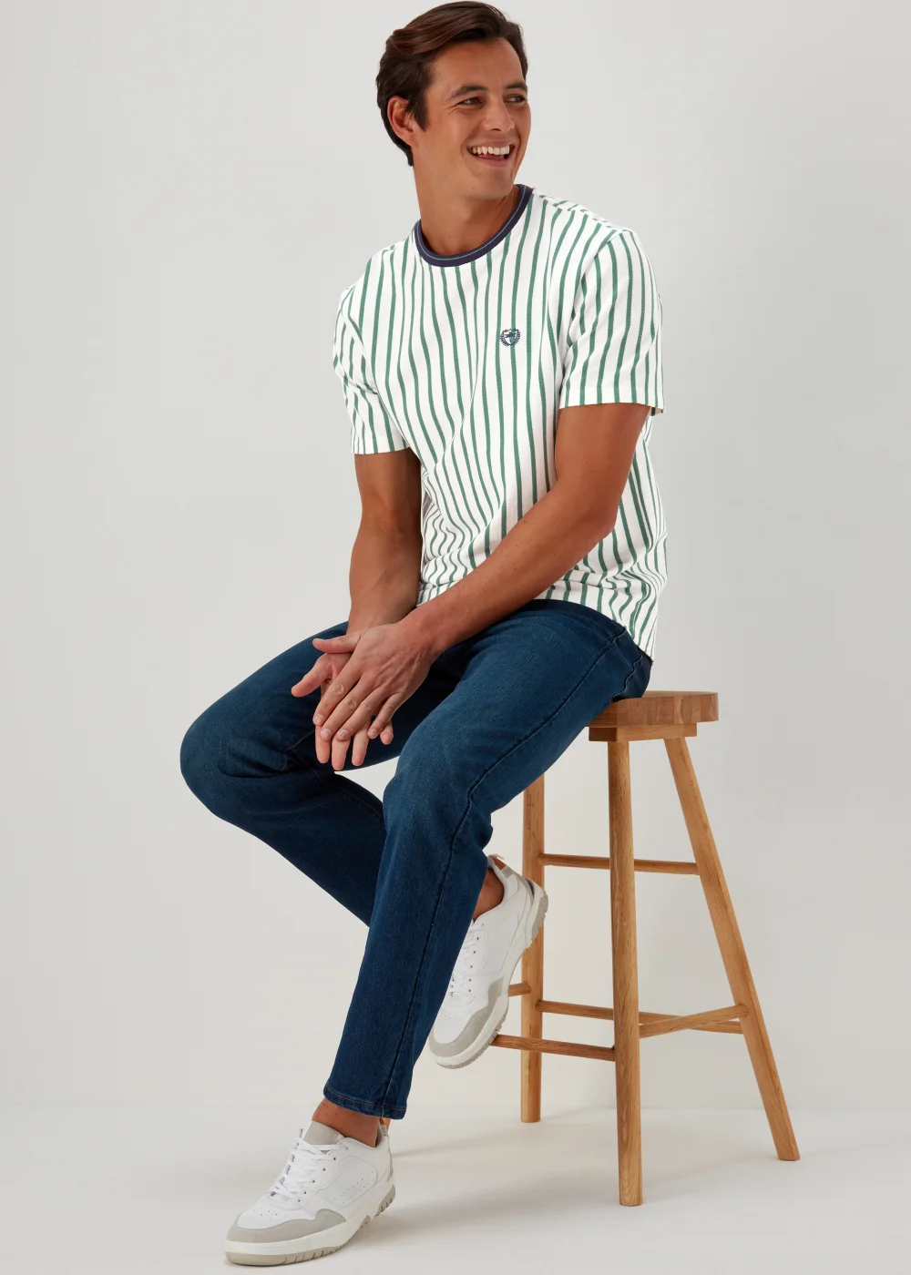 Green & Ecru Stripe Textured T-Shirt - S Image 4