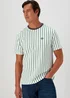 Green & Ecru Stripe Textured T-Shirt - S Image 1