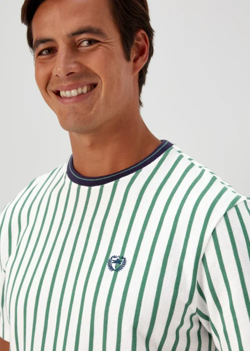 Green & Ecru Stripe Textured T-Shirt - S Image 3