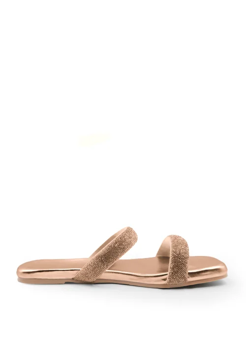 Where's That From Rose Gold Metallic Yakirah Diamante Platform Sliders - 3 Image 1
