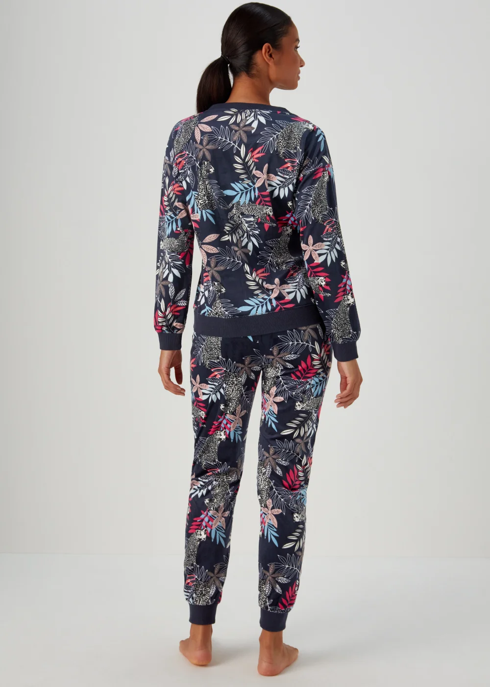 Navy Animal Print Velour Lounge Set - Extra small Image 2