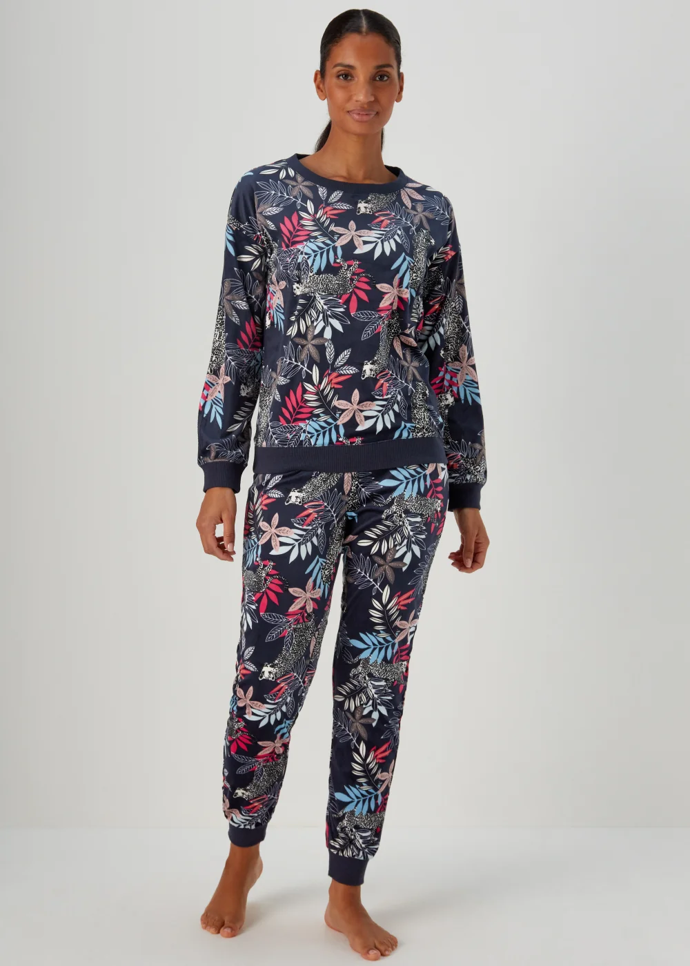 Navy Animal Print Velour Lounge Set - Extra small Image 1