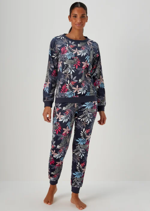 Navy Animal Print Velour Lounge Set - Extra small Image 1