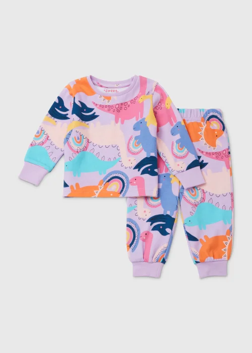 Girls Purple Dinosaur Rainbow Pyjama Set (9mths-5yrs) - Age 9 - 12 Months Image 1