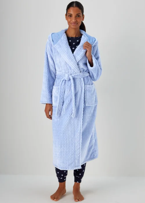 Blue Zig Zag Print Hooded Dressing Gown - Small Image 1