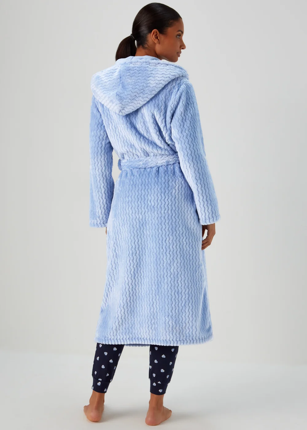 Blue Zig Zag Print Hooded Dressing Gown - Small Image 2