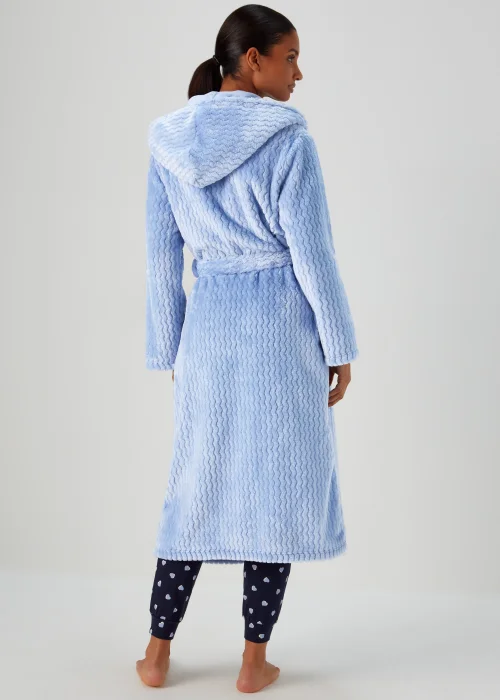 Blue Zig Zag Print Hooded Dressing Gown - Small Image 2