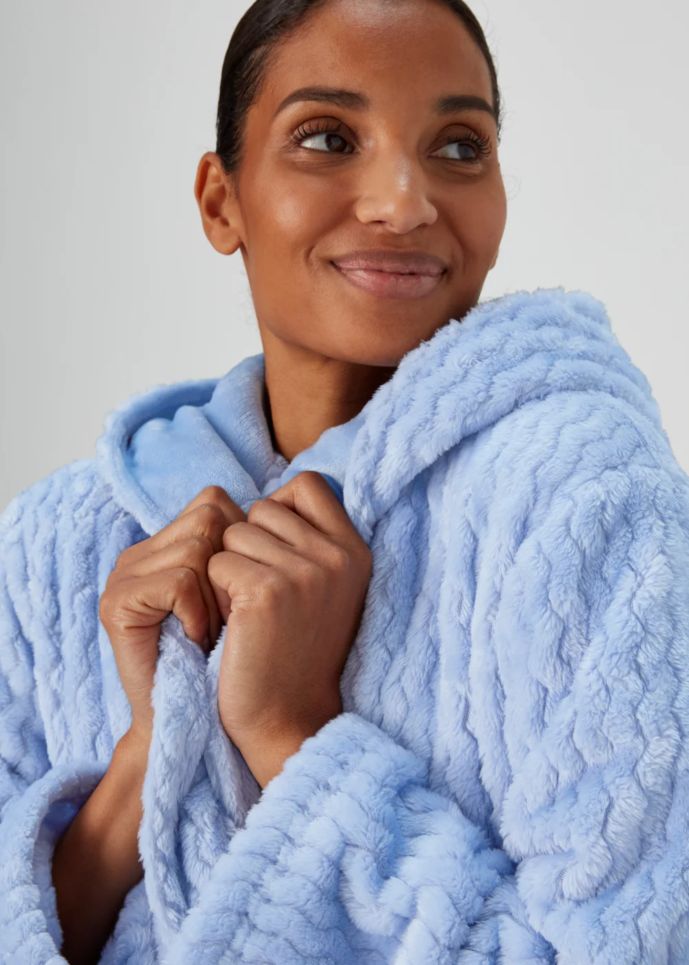 Blue Zig Zag Print Hooded Dressing Gown - Small Image 3