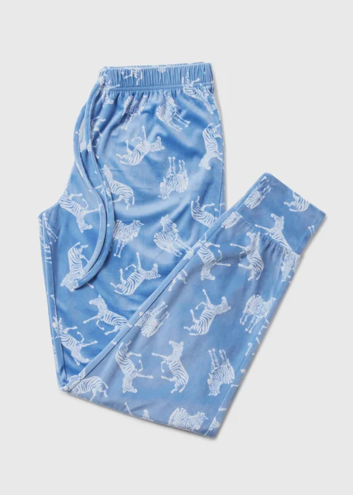 Blue Zebra Print Fleece Pyjama Bottoms - Small Image 4