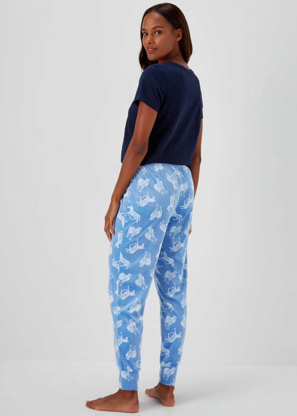 Blue Zebra Print Fleece Pyjama Bottoms - Small Image 2