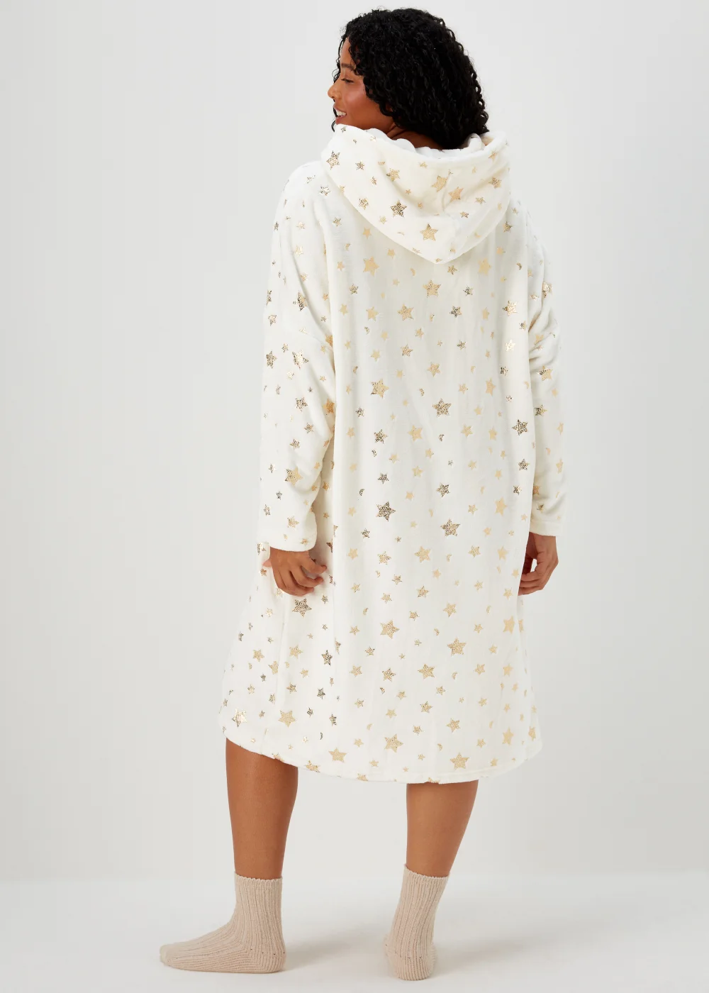 Cream Star Print Longline Snuggle Hoodie - Extra small Image 2