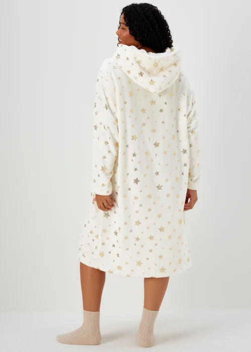 Cream Star Print Longline Snuggle Hoodie - Extra small Image 2