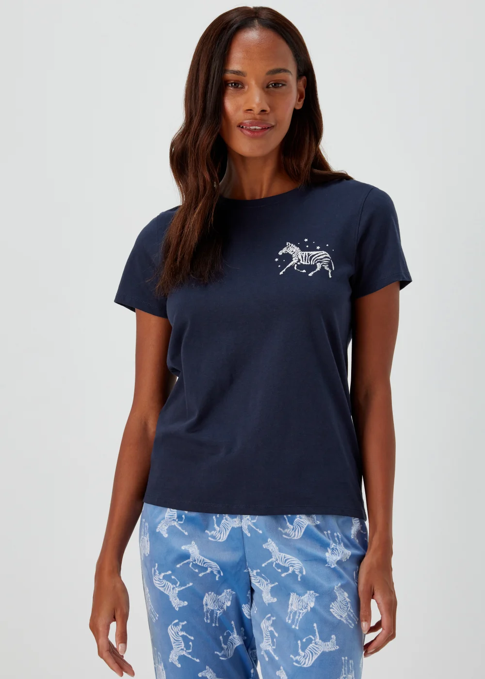 Navy Zebra Print Short Sleeve Pyjama Top - Small Image 1