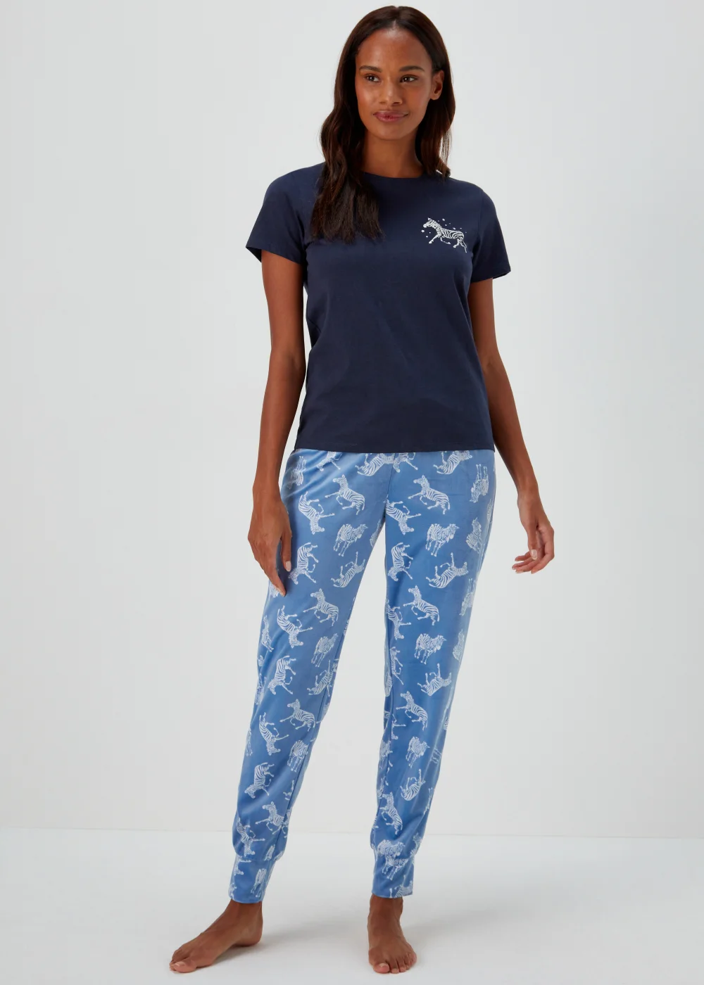 Navy Zebra Print Short Sleeve Pyjama Top - Small Image 3