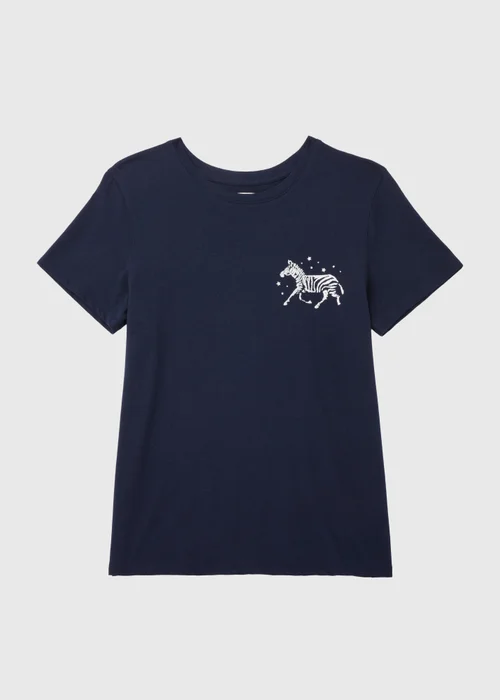 Navy Zebra Print Short Sleeve Pyjama Top - Small Image 4