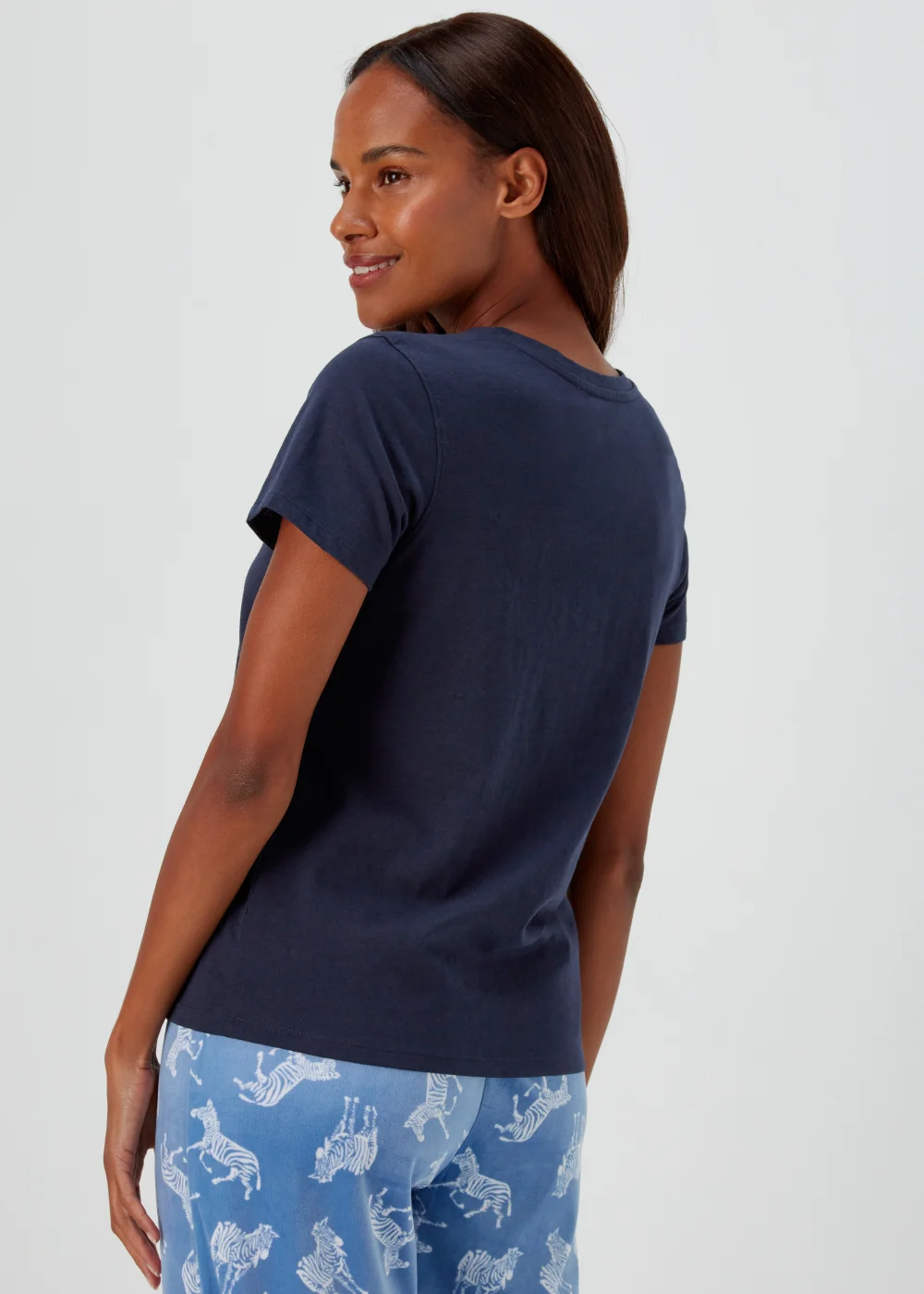 Navy Zebra Print Short Sleeve Pyjama Top - Small Image 2
