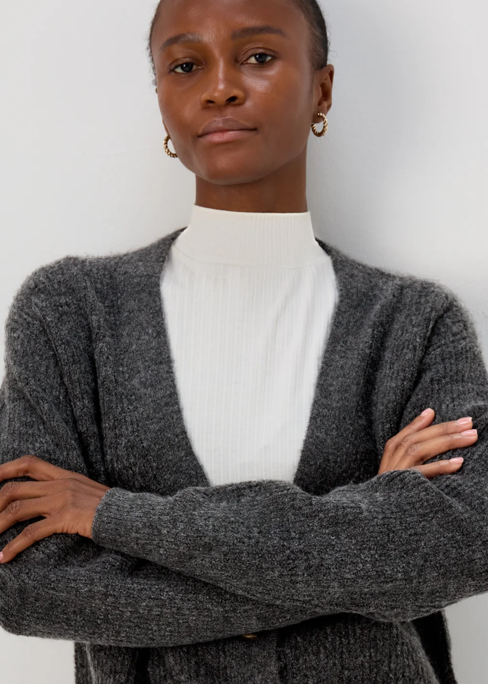 Grey Marl Ribbed Cardigan - XS Image 3