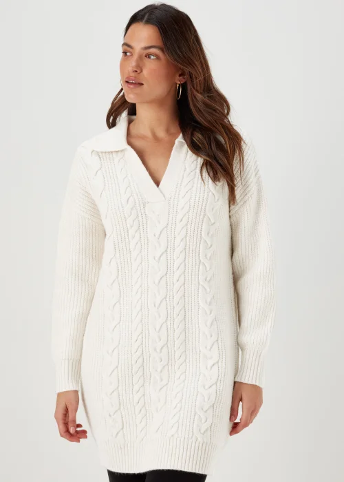 Ivory Open Collar Cable Knit Dress - XS Image 1