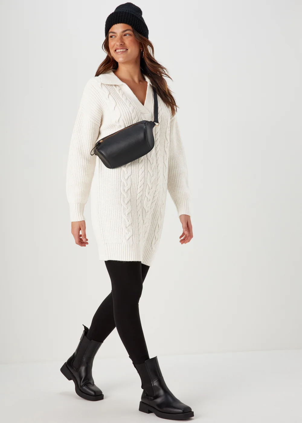Ivory Open Collar Cable Knit Dress - XS Image 4