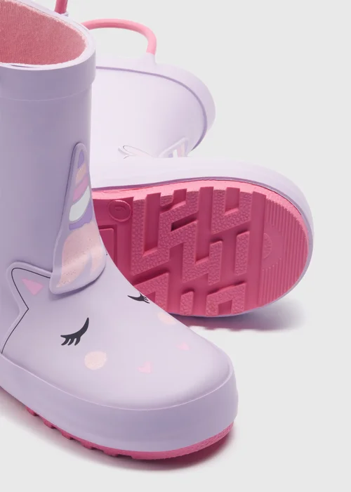 Girls Lilac Rubber Unicorn Welly (Younger 4-12) - Size 4 Infants Image 2