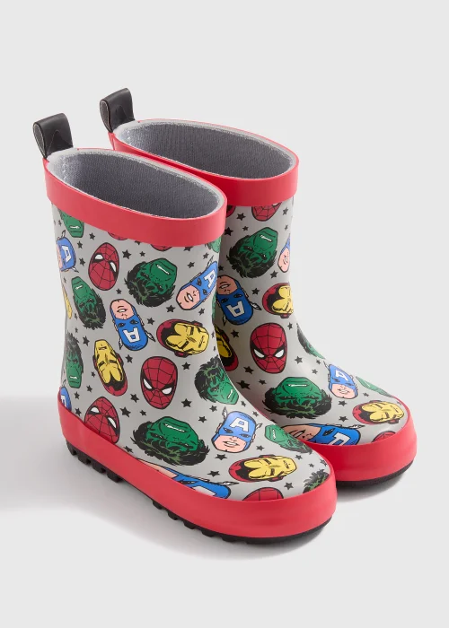 Kids Grey Marvel Print Wellies (Younger 4-12) - Size 4 Infants Image 1